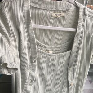 Madewell Ribbed Knit Cardigan and Top Set in Light Green
